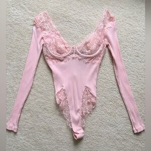 Elegant Pink Lace Women Bodysuit